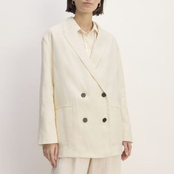 Everlane The Linen Double Breasted Oversized Blazer in Cream Bone Size 16 - Picture 1 of 8